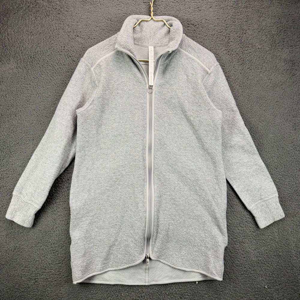Lululemon Gray Textured Full Zip Longline Jacket Women Size 8 Mock Neck Coat